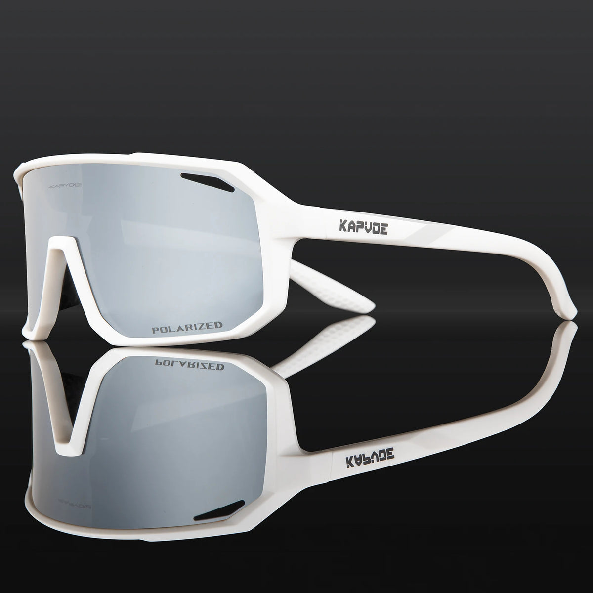 Kapvoe men's polarized MTB cycling sunglasses with UV400 protection, sporty design, and prescription-friendly frame for outdoor riding.