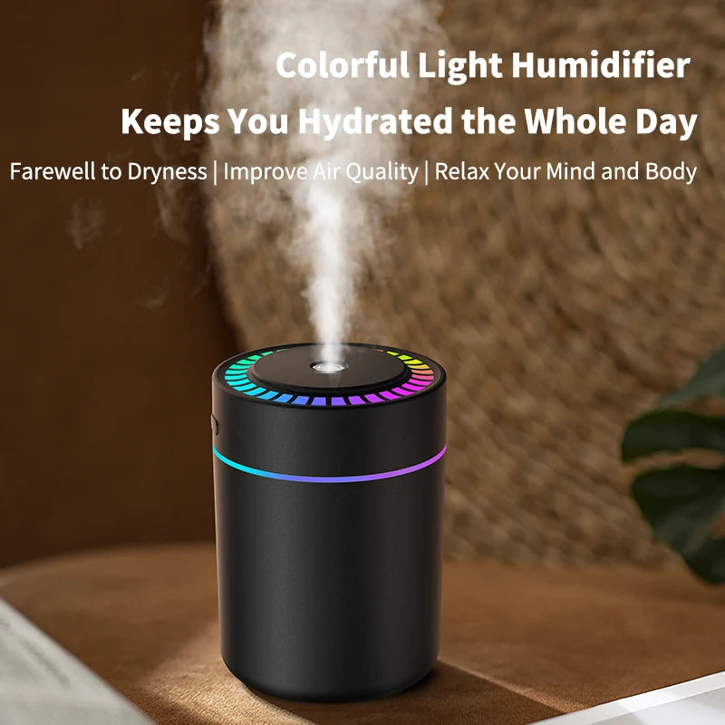 Kebidumei 180ml black humidifier for home, aromatherapy diffuser with LED light, compact and powerful humidification device.