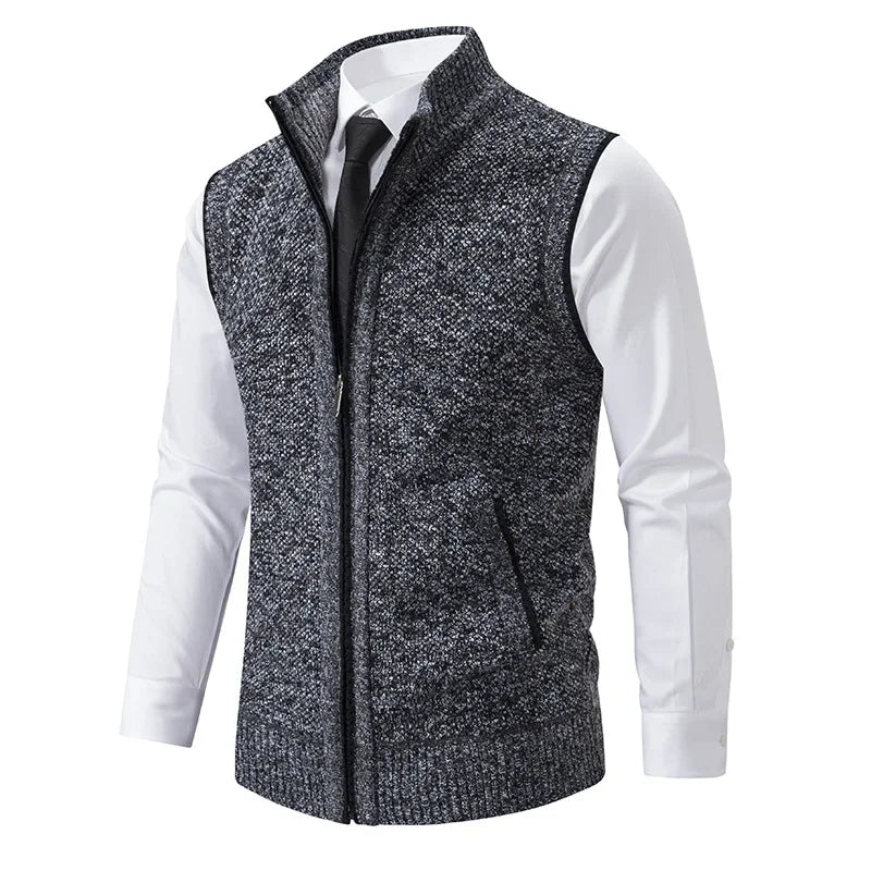 King Billion men's knitted zip-up vest in wine color, warm casual sleeveless jacket, suitable for layering and outdoor wear.