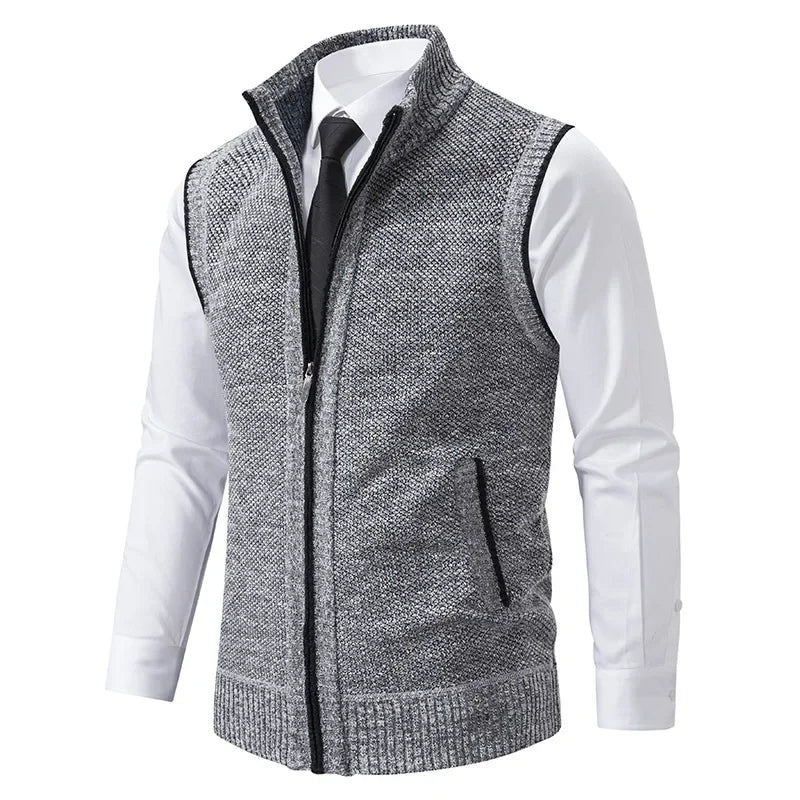 King Billion men's knit zip-up vest in wine color, warm and casual, made of cozy knitted fabric, perfect for layering.