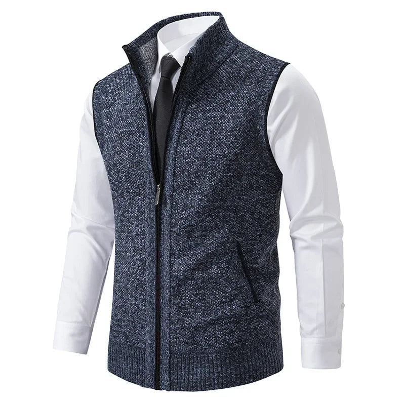 Wine-colored men's knit vest with zipper, casual and warm, by King Billion, suitable for layered winter or fall outfits.