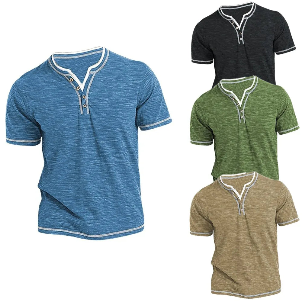 Black King Billion men's Henley V-neck T-shirt with short sleeves, fitted and stretchy for a comfortable casual look.