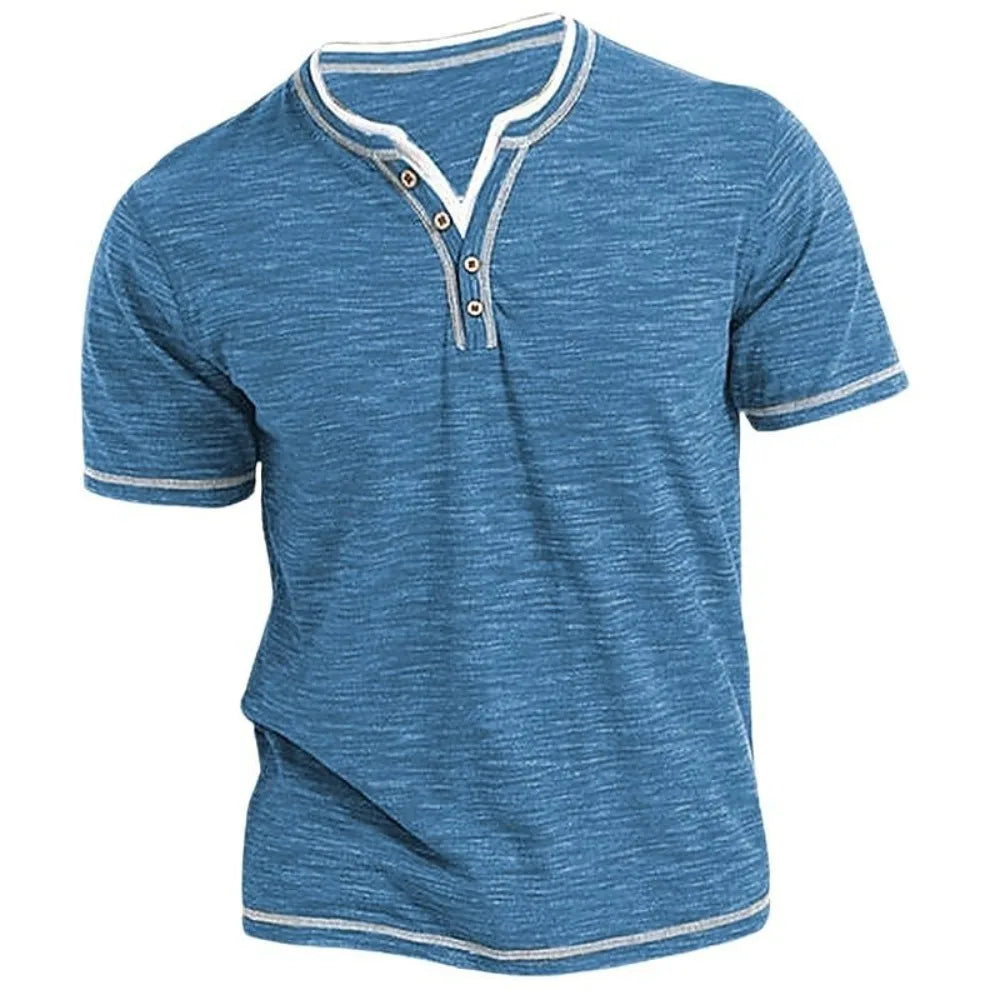 Black King Billion men's Henley V-neck T-shirt, fitted and stretchy, short sleeve casual shirt for men.