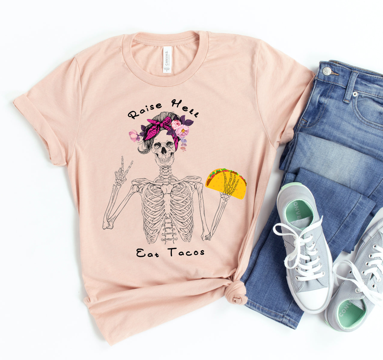 Camiseta Raise Hell Eat Tacos DC-Printliss Algodón Premium Divertida