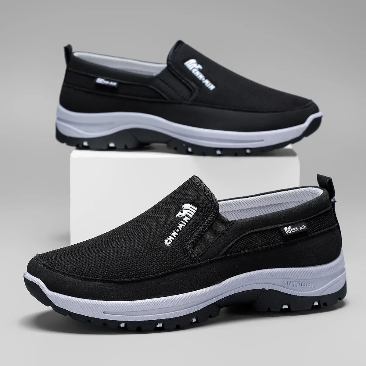 Gray LEDP men's casual loafers, lightweight and slip-resistant moccasins, perfect for comfortable everyday wear.