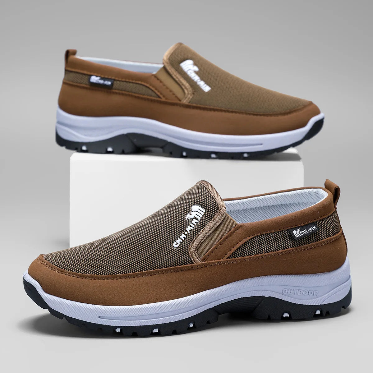 Gray LEDP men's casual moccasins with lightweight design and anti-slip soles, perfect for comfortable everyday wear.