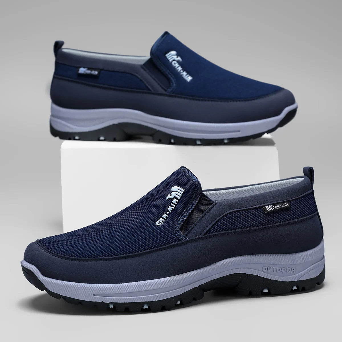 Gray LEDP men's casual moccasins with lightweight, slip-resistant soles, ideal for comfortable everyday wear.