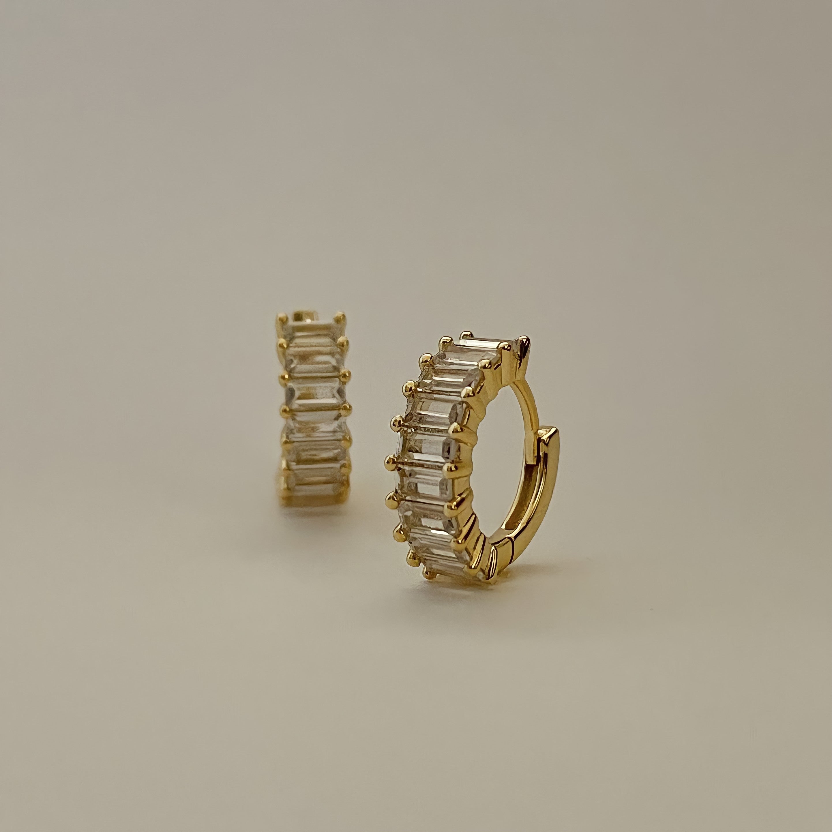 Liya Rectangle Stones Huggies- Gold