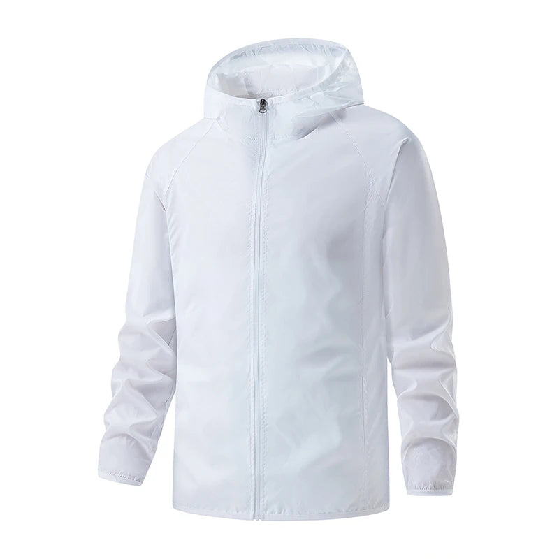 Sky blue unisex LNGXO waterproof windbreaker jacket for hiking and camping, designed for outdoor activities.