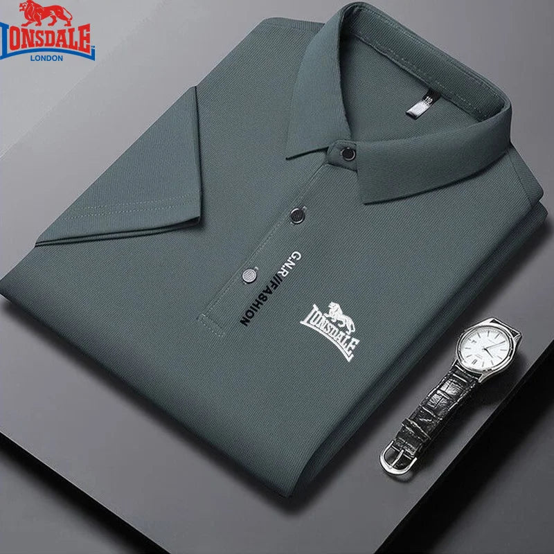 Lonsdale men's summer polo shirt with short sleeves, embroidered logo, breathable fabric, and a fresh, lightweight design.