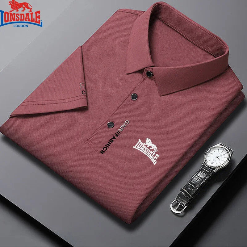 LONSDALE men's summer polo shirt with short sleeves, embroidered design, lightweight, breathable fabric for comfort.