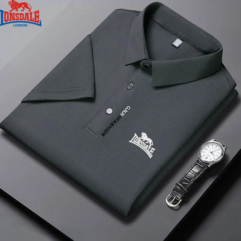 Lonsdale men's summer polo shirt with short sleeves, embroidered logo, breathable fabric, and fresh style.