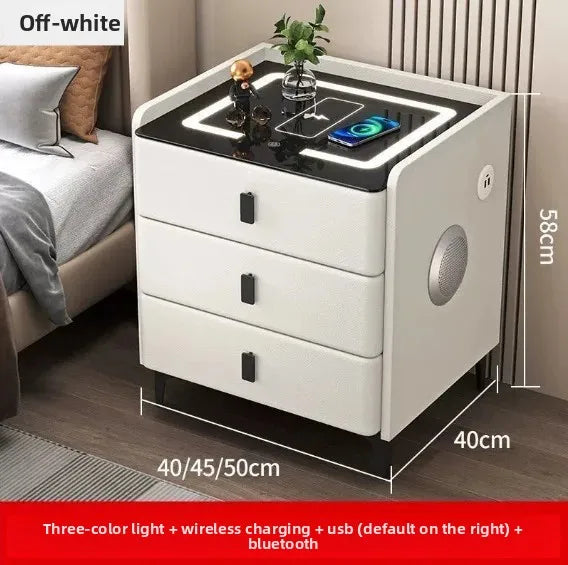 Light grey LUMIERE HOME smart nightstand with wireless charging, lock, and combination lock, 50cm bedside furniture.