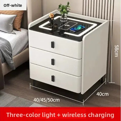 Light grey LUMIERE HOME smart nightstand with wireless charging, lock, and combination lock, 50cm, for bedroom furniture.