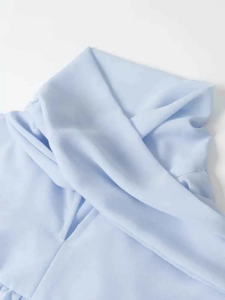 Lyaner Amiily vintage blue chiffon blouse with elegant, flowy fabric, perfect for stylish occasions and casual wear.