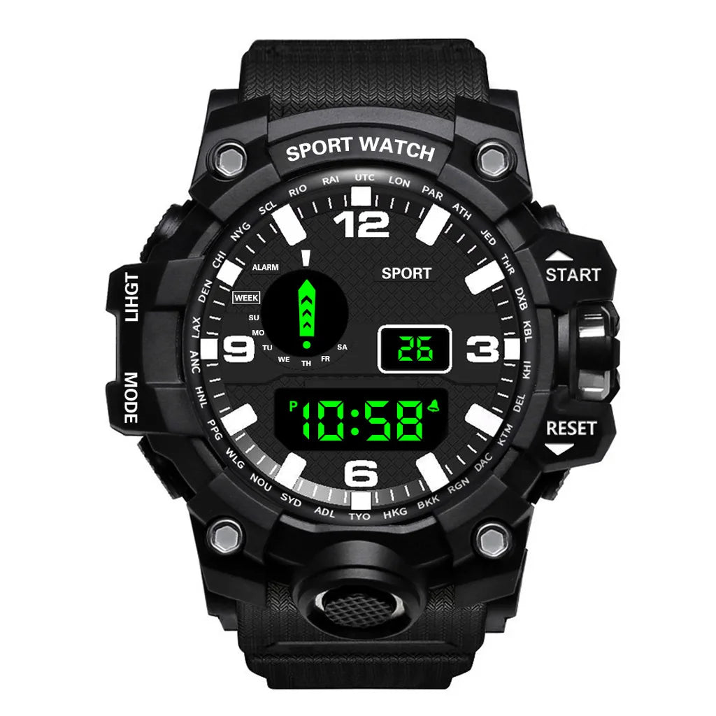 Digital sports watch for men by MAYZHISU with large face, multifunctional display, and waterproof design for active use.