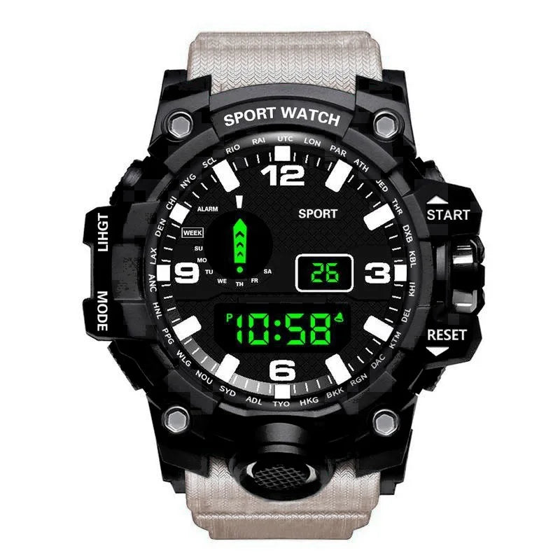 Digital sports watch by MAYZHISU for men with large face, multifunctional design, and water resistance, suitable for active use.