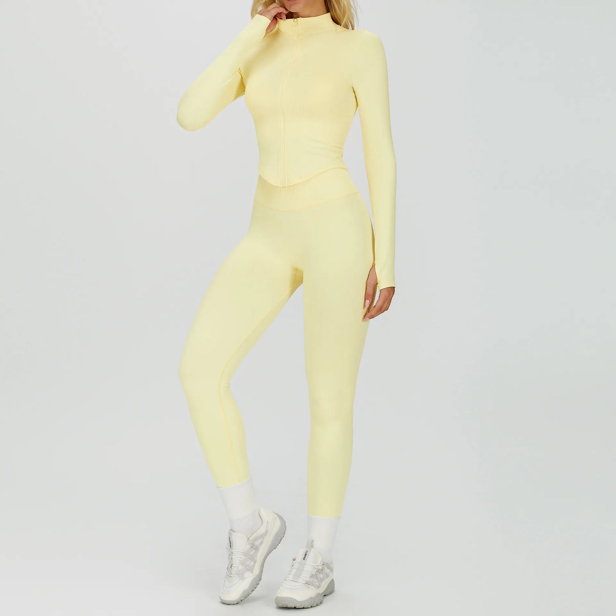 Miketi women's seamless yoga set in deep coffee, includes breathable, elastic sportswear top and leggings for active wear.