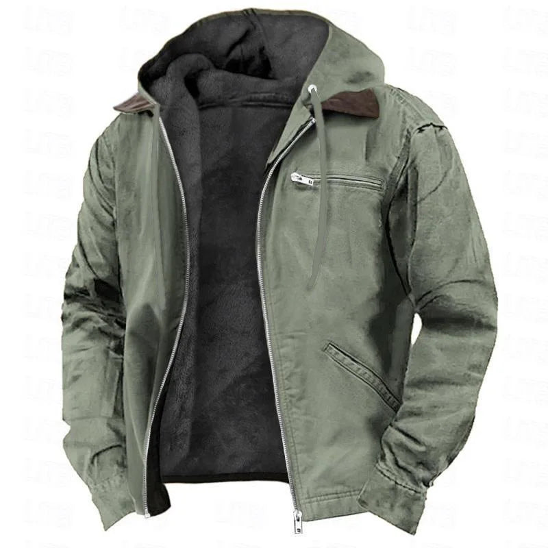 Light green men's NITWHD fleece jacket with hood, zipper, casual style, perfect for autumn and winter.