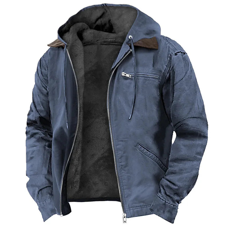 Light green men's NITWHD polar fleece jacket with hood and zipper, casual fall and winter outerwear for men.
