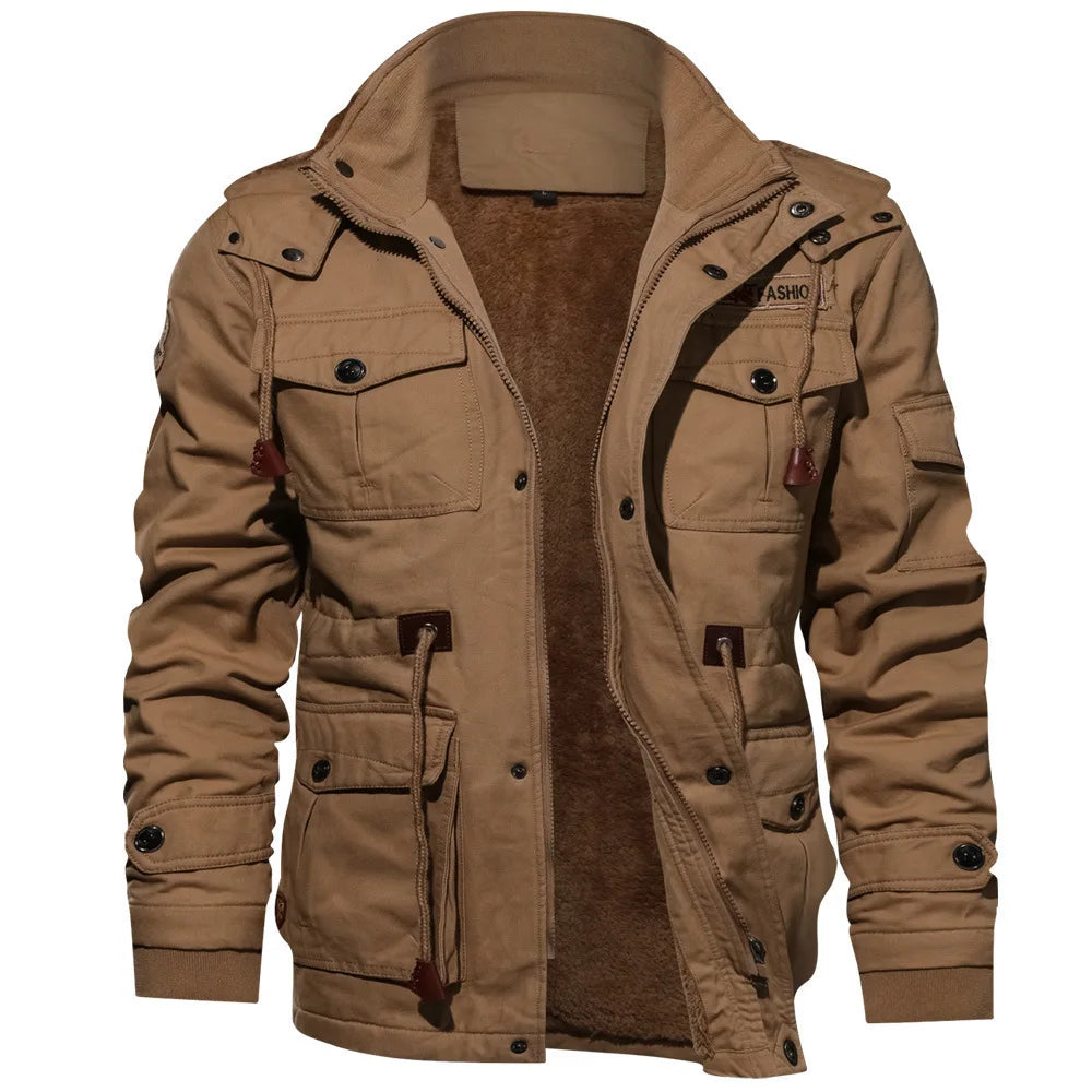 NITWHD men's army green winter cargo jacket with multiple pockets, polar lining, military style, and oversized fit.