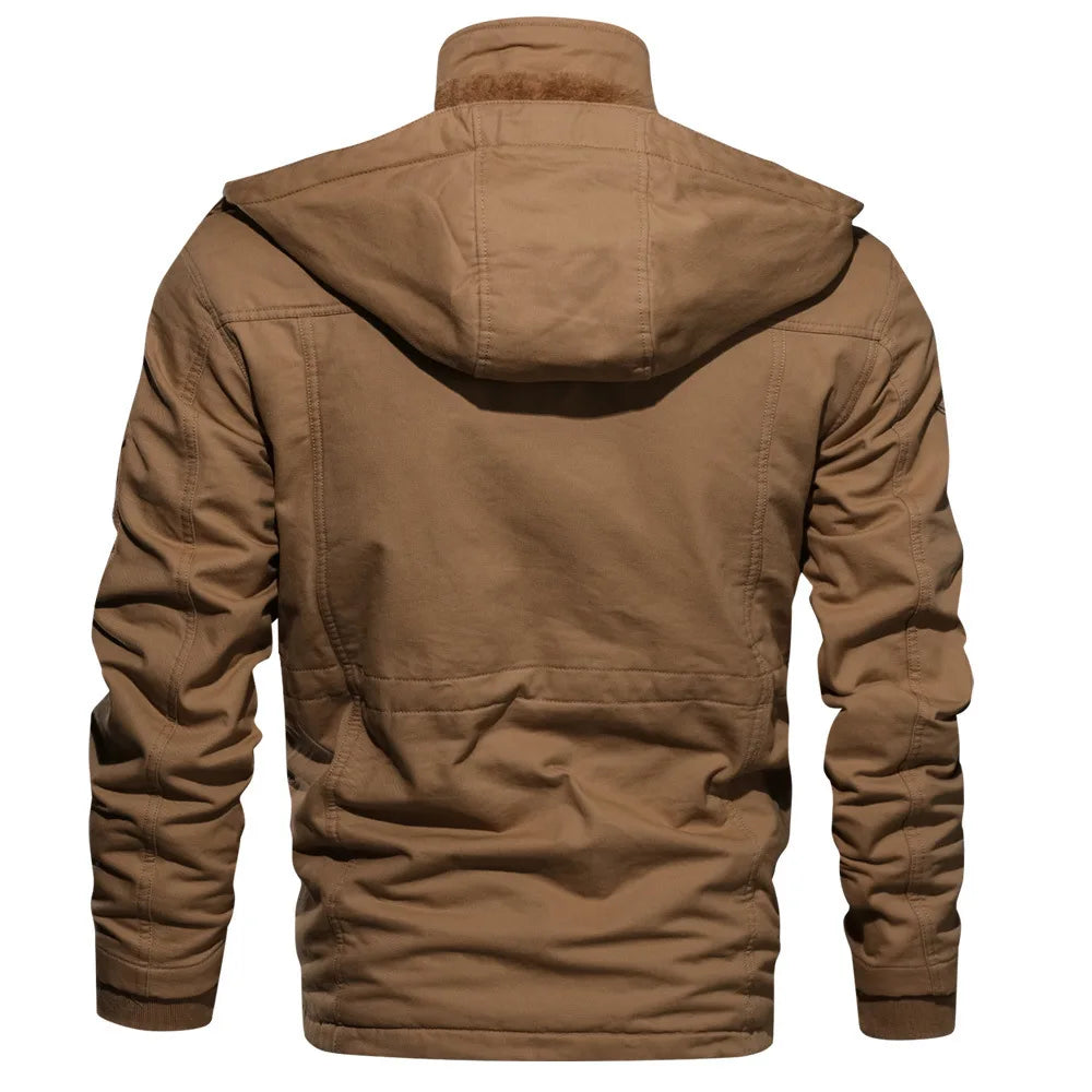 Men's green NITWHD winter cargo jacket with polar lining, multiple pockets, military style, and rugged design.
