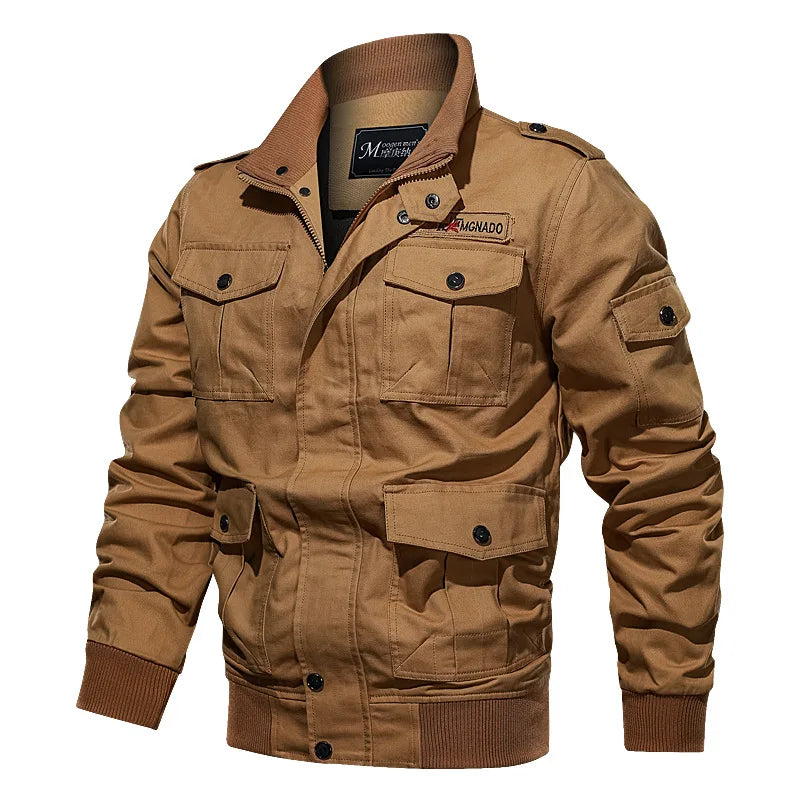 Men's NITWHD cargo jacket in khaki, military style with multiple pockets and zipper closure, ideal for fall outdoor wear.
