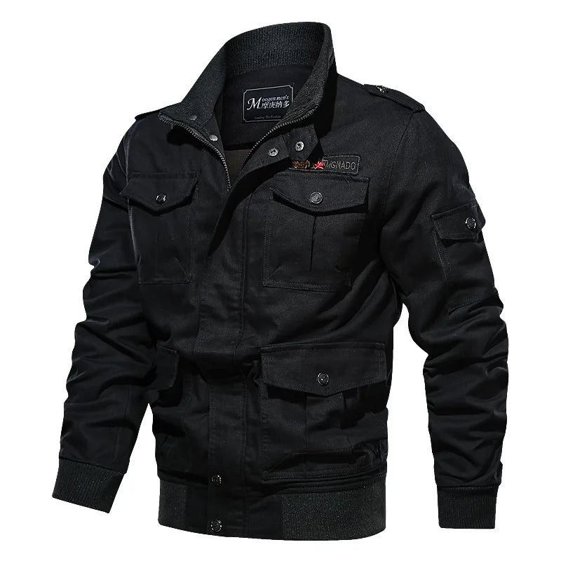 Men's NITWHD cargo jacket in khaki with multiple pockets, front zipper, ideal for fall, military-inspired casual outerwear.