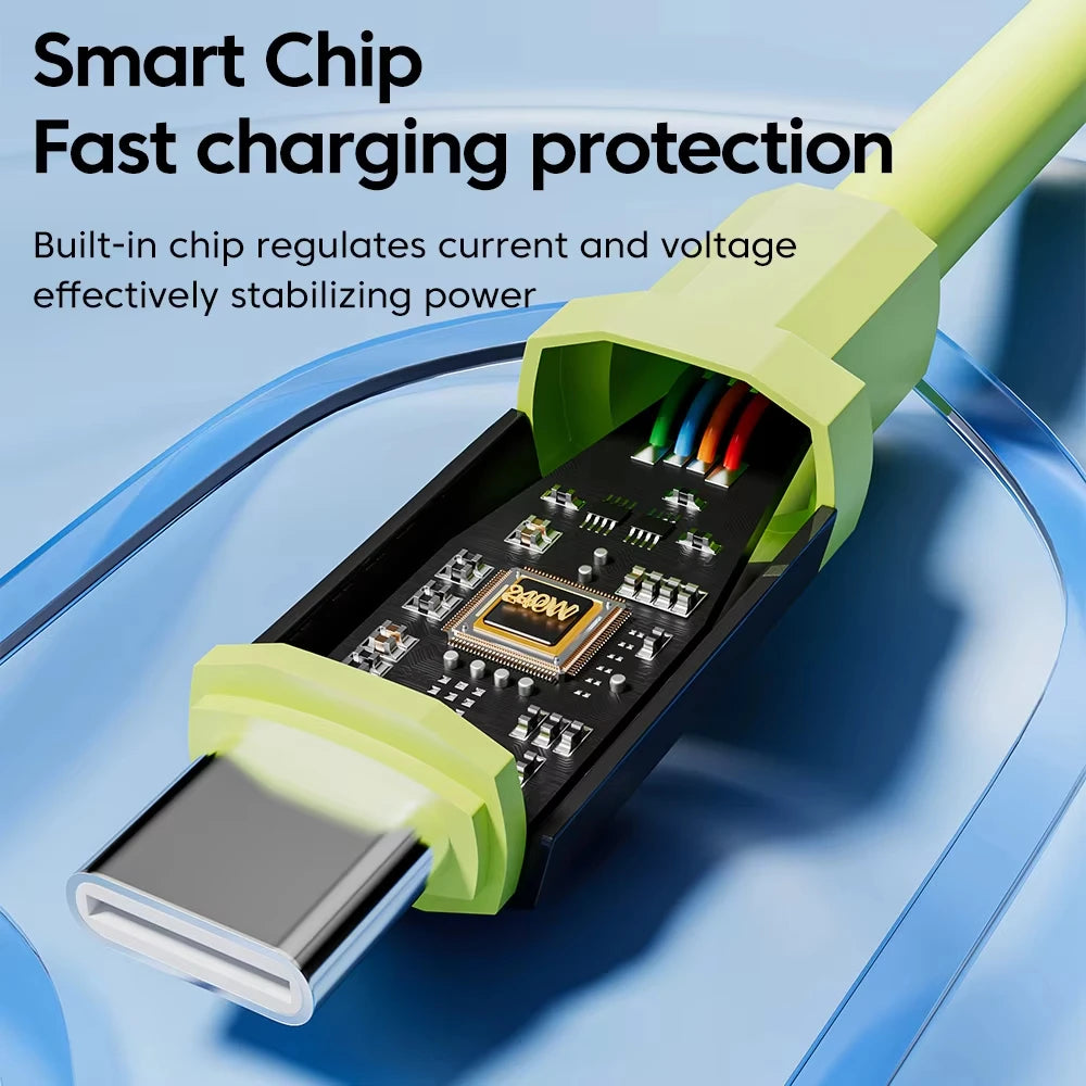 NNBILI USB C 240W fast charging cables for iPhone, Samsung, Xiaomi, shown in a set of three 2-meter cables.