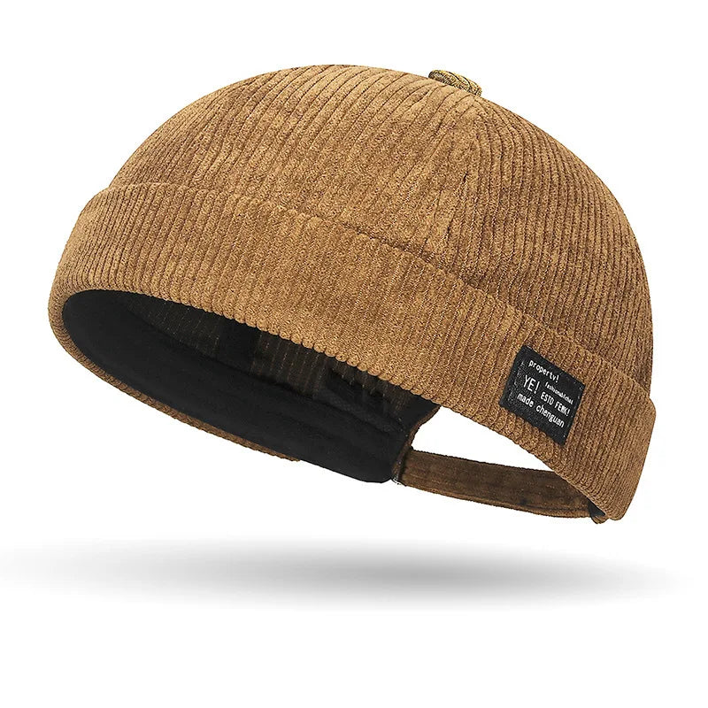 Unisex Yuppie fleece-lined corduroy hat with colorful stripe pattern, perfect for autumn and winter warmth.