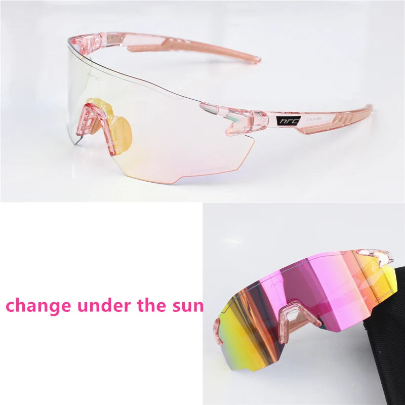 NRC UV400 TR90 cycling sunglasses with black frame and mirrored lenses, suitable for MTB, fishing, and hiking activities.