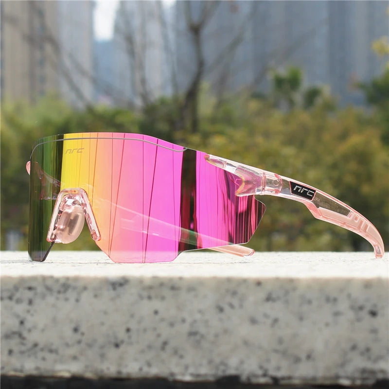 NRC UV400 TR90 sports cycling sunglasses with black frame and tinted lenses, suitable for MTB, fishing, and hiking activities.