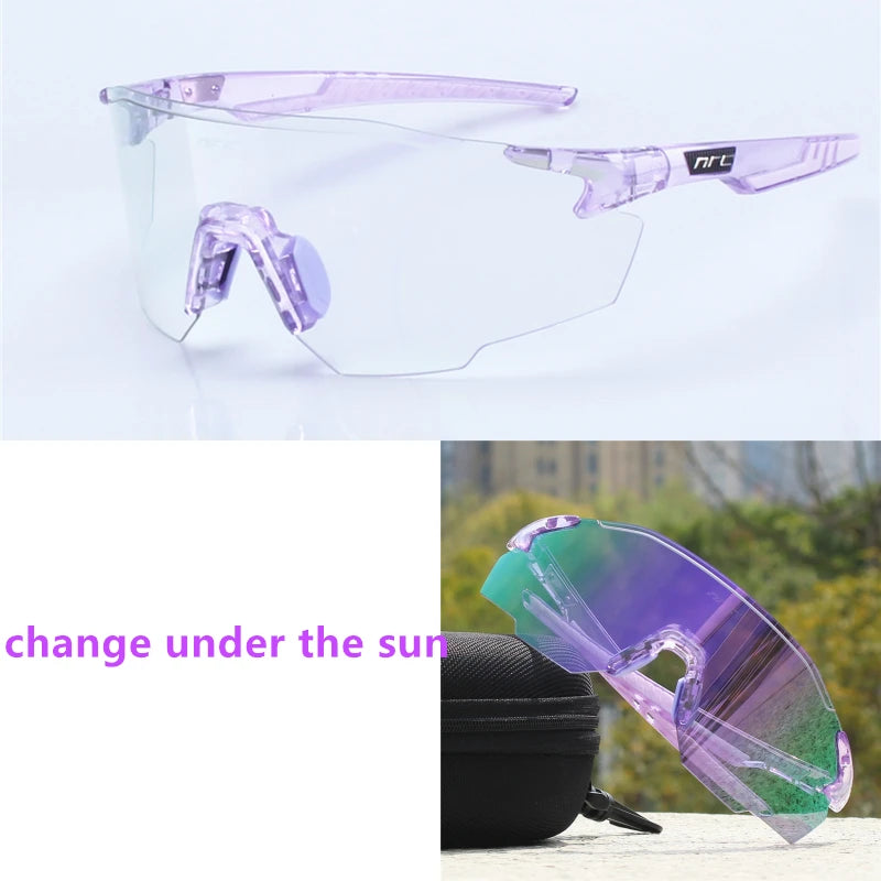 NRC UV400 TR90 sports cycling sunglasses with black frame and tinted lenses for MTB, fishing, and hiking activities.