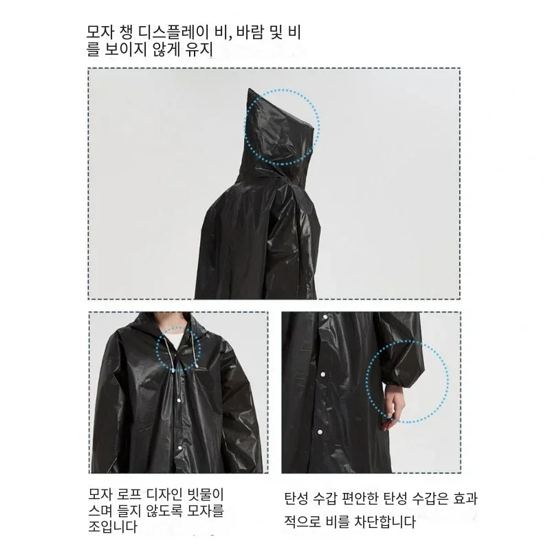 Unisex black EVA waterproof rain jacket by OIMG, 145x68cm, designed for camping and outdoor activities.