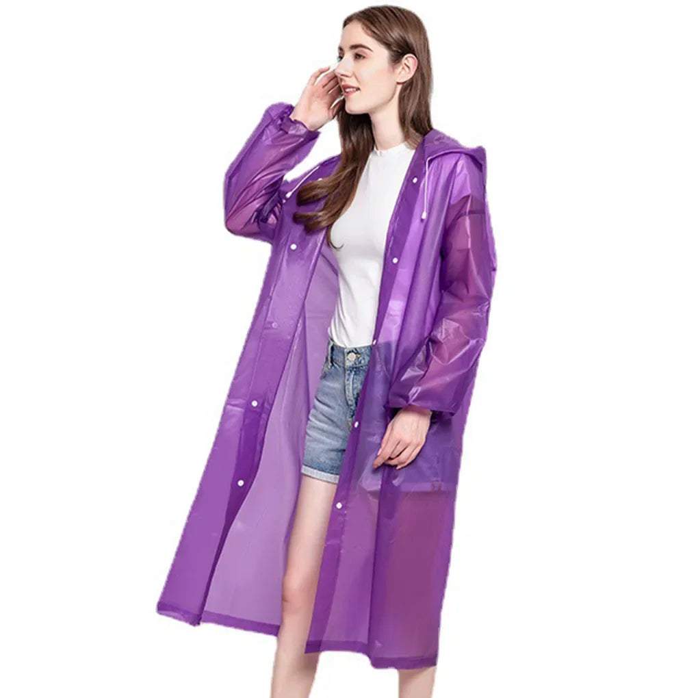 Unisex black EVA waterproof rain jacket by OIMG, 145x68cm, designed for camping and outdoor activities.