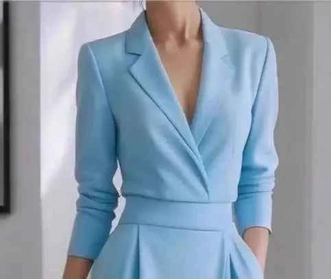 Elegant white office dress by Owner Girl featuring V-neck and long sleeves, perfect for professional casual wear.