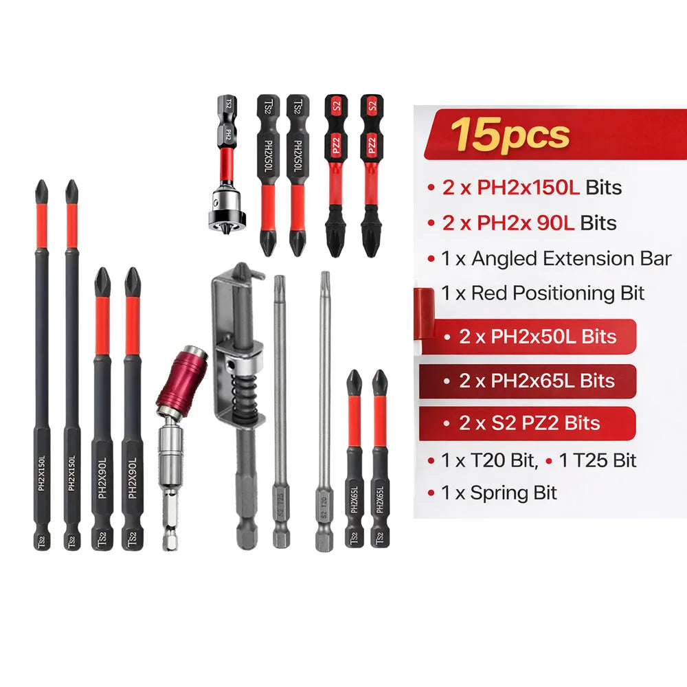 Set of Rafford magnetic, anti-slip drill bits in 3, 6, or 12-piece packs, designed for precise and secure drilling.
