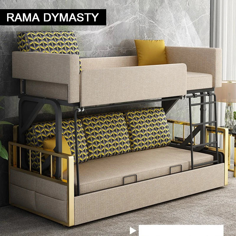 Modern Rama Dymasty sofa cama in vibrant yellow, 200-240cm, stylish addition to living room with convertible comfort.