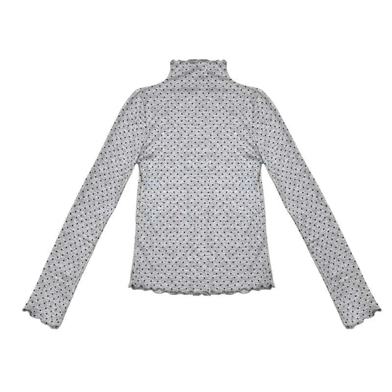 Redda CHiC grunge-style gray polka dot women's T-shirt, casual autumn Y2K top, featuring a relaxed fit and trendy design.