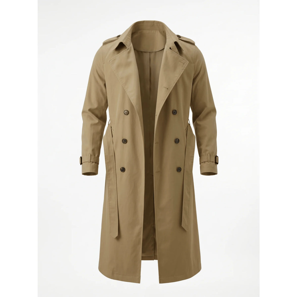 Men's black RVHSWDS long spring and fall windbreaker coat, lightweight waterproof gabardina with hood and full-length design.