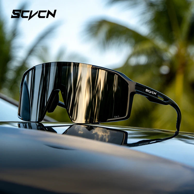 SCVCN photochromic cycling sunglasses for men and women with UV400 protection, sporty design, and polarized lenses.