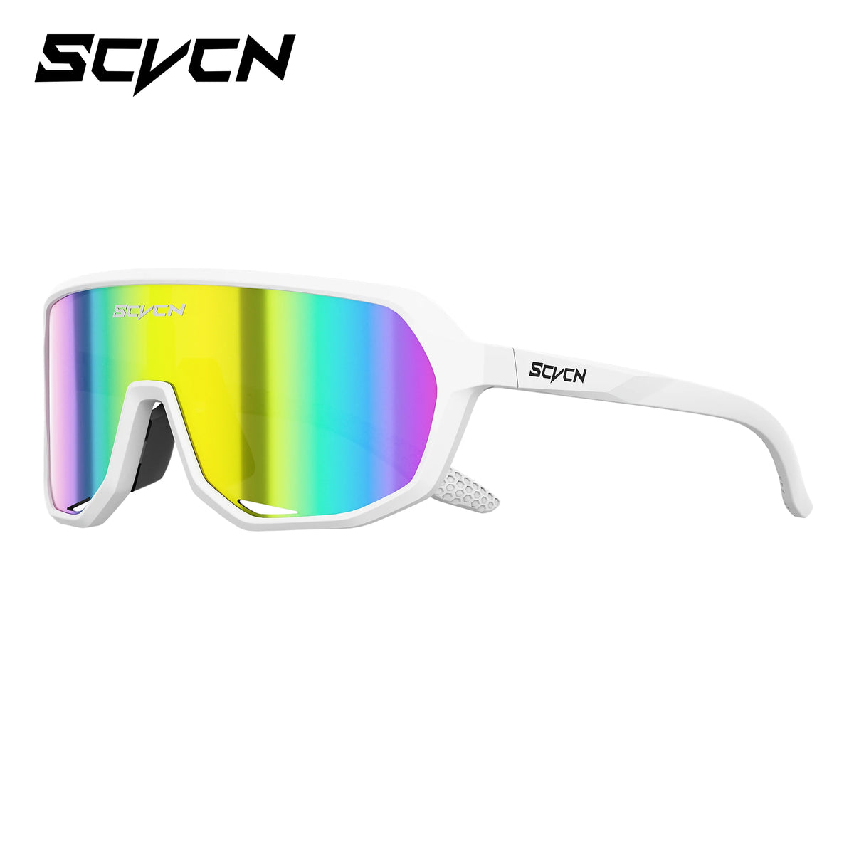 SCVCN polarized UV400 sports sunglasses for cycling and outdoor activities with sleek design and adjustable arms.