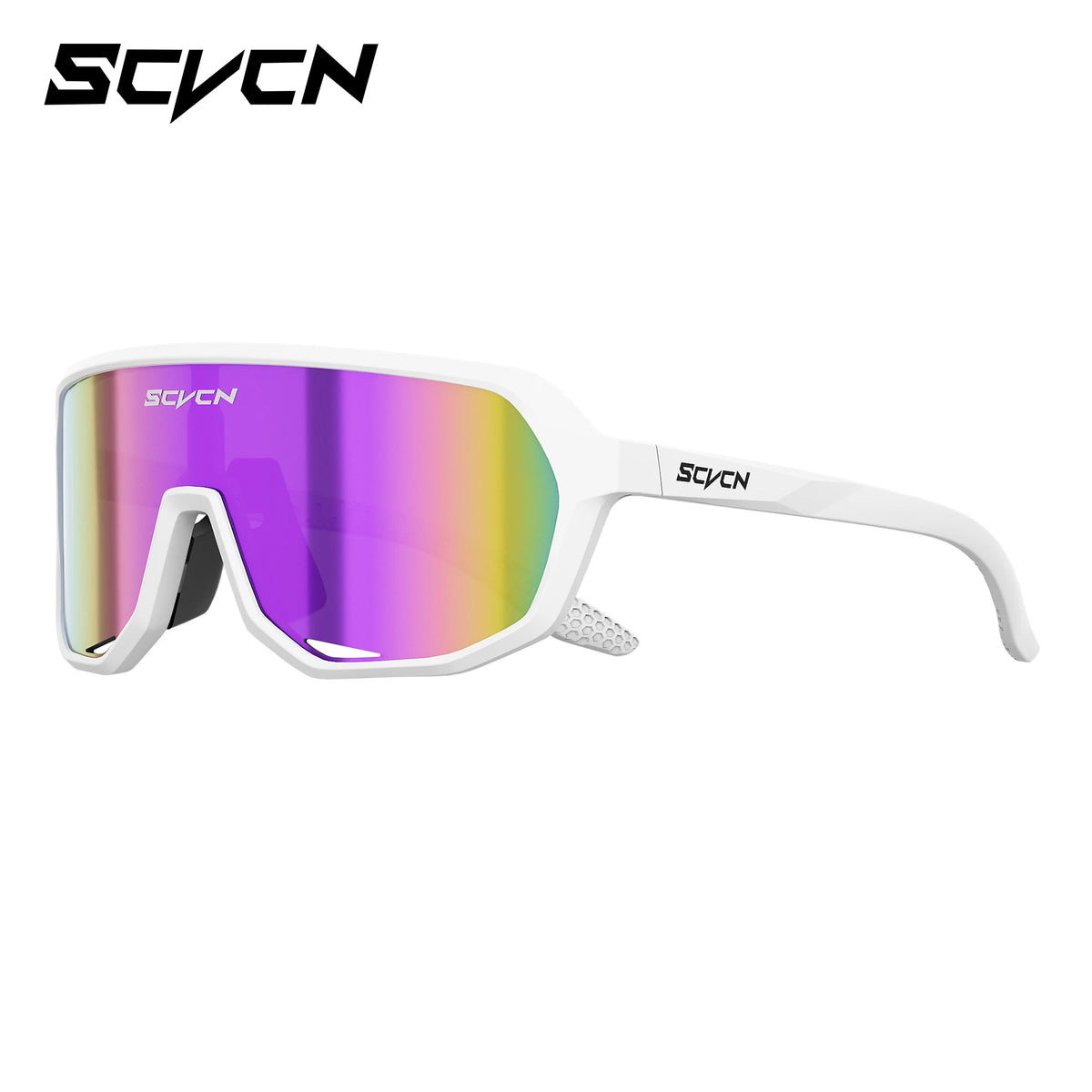 SCVCN UV400 polarized sports sunglasses for cycling and outdoor activities, black frame, no box, showcasing sporty design and lenses
