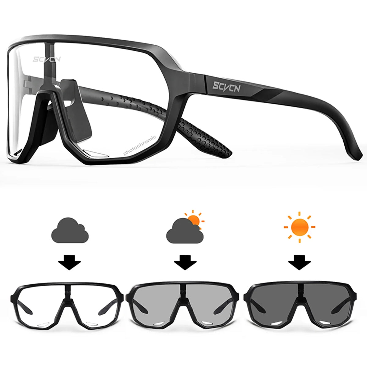 SCVCN polarized UV400 sports sunglasses for cycling and outdoor activities, featuring sleek design and durable frame.