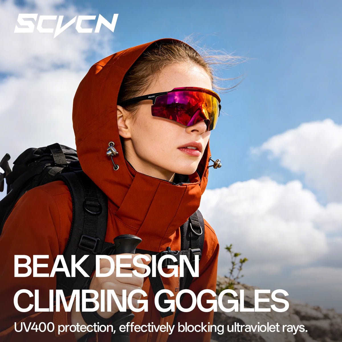 SCVCN UV400 cycling sunglasses for men and women, sporty MTB glasses with single lens, ideal for outdoor cycling activities.