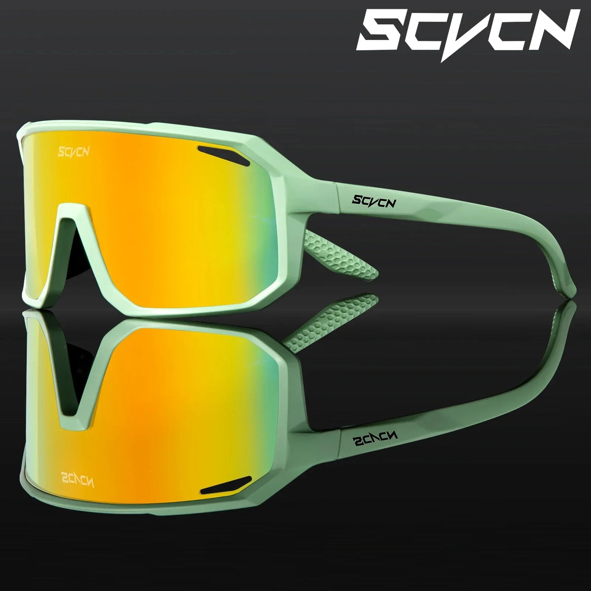 SCVCN photochromic cycling sunglasses with UV400 protection for men and women, sporty design for outdoor cycling activities.
