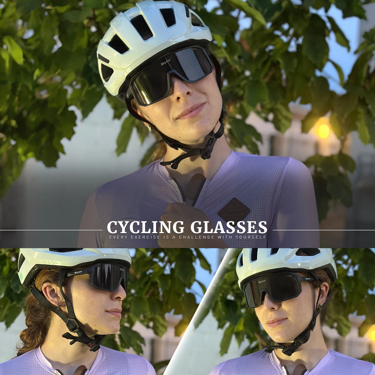 SCVCN photochromic cycling sunglasses with UV400 protection for men and women, sporty design, ideal for outdoor cycling activities.