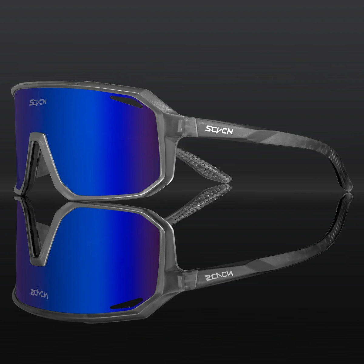 SCVCN photochromic cycling sunglasses for men and women with UV400 protection, sporty design, suitable for outdoor cycling activities.