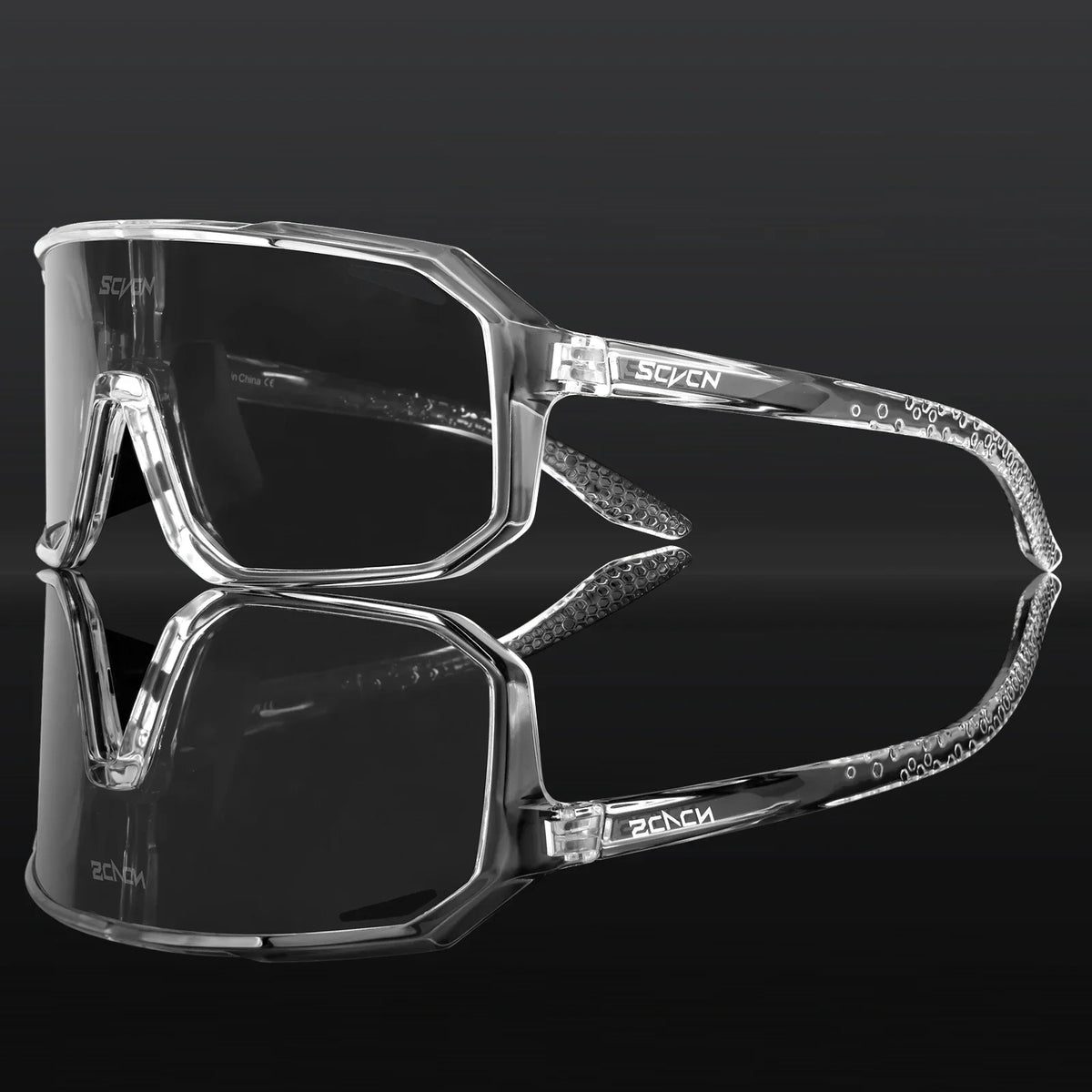 SCVCN photochromic cycling sunglasses for men and women with UV400 protection, sporty design for outdoor cycling activities.