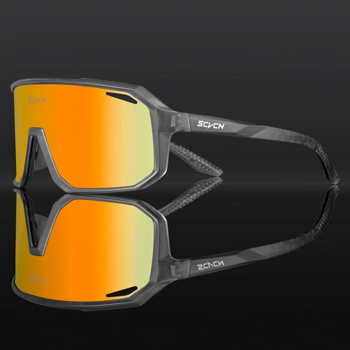 SCVCN photochromic cycling sunglasses with UV400 protection, suitable for men and women, sporty design for outdoor cycling.